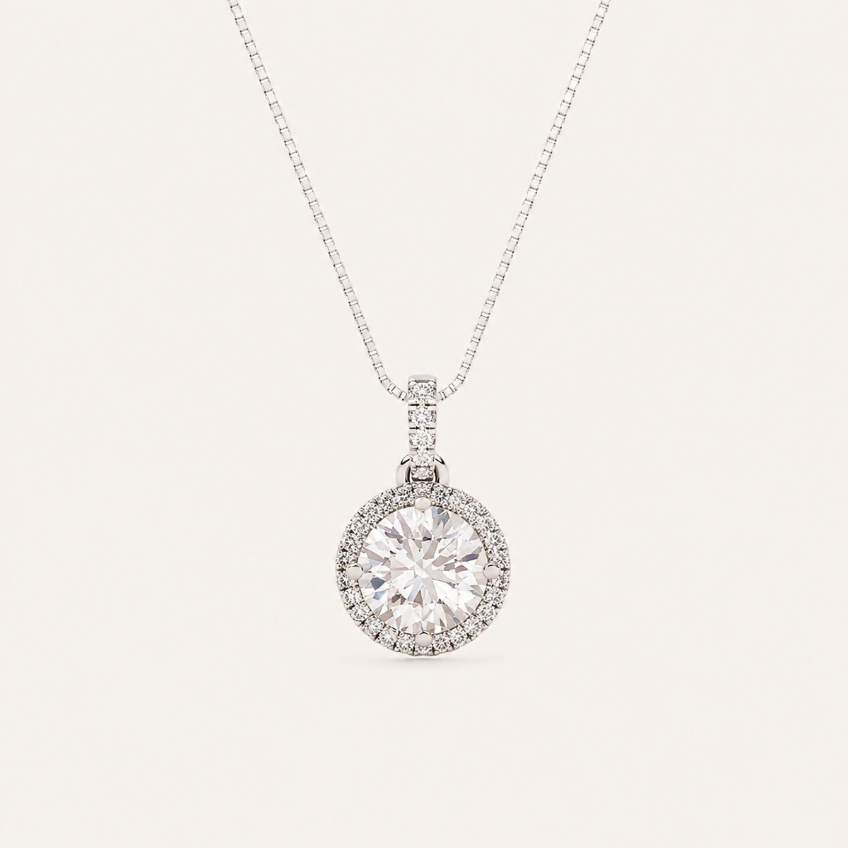 2CT Round Cut Lab Grown Diamond Halo Pendant Necklace