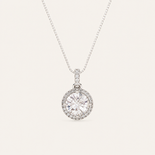 2CT Round Cut Lab Grown Diamond Halo Pendant Necklace