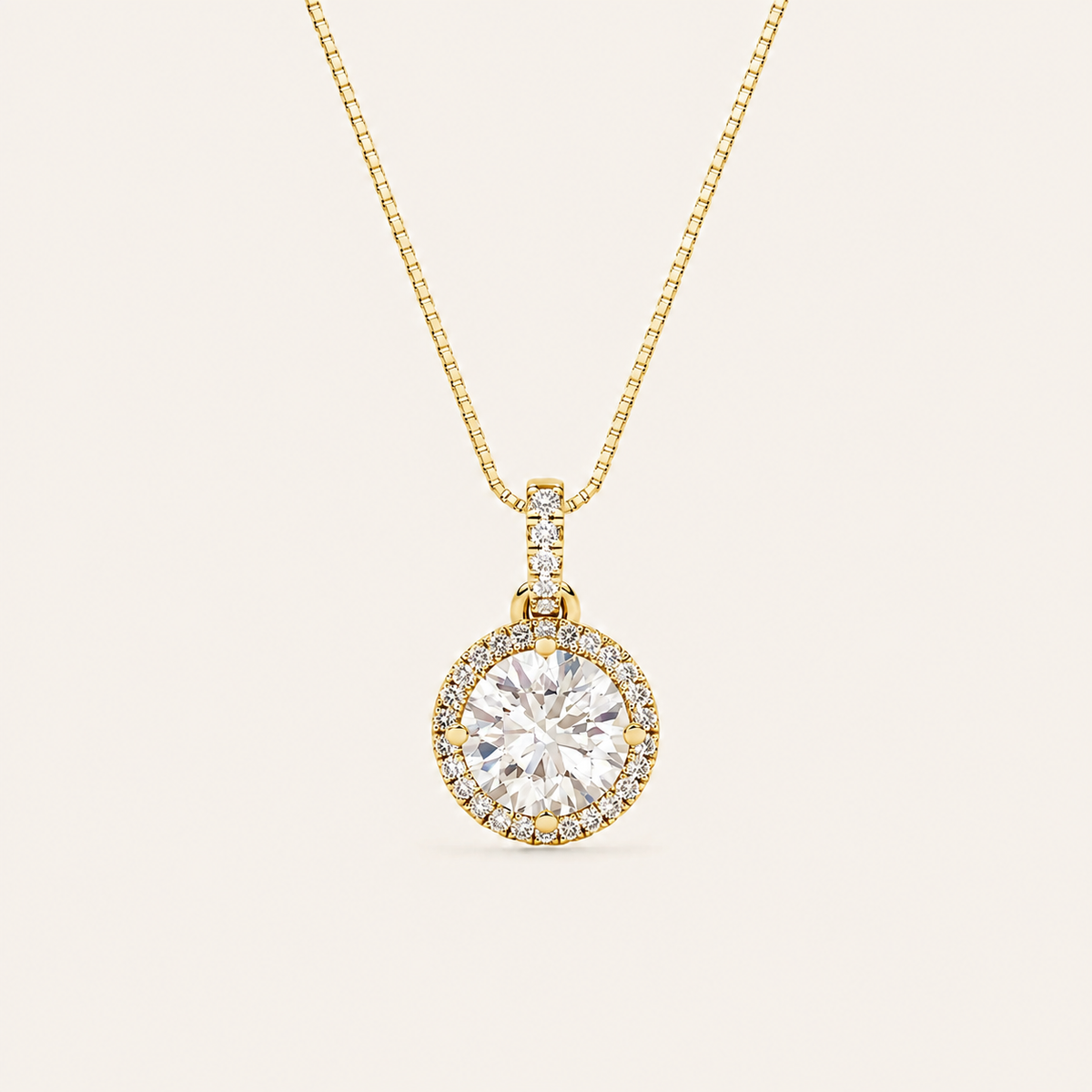 3CT Round Cut Lab Grown Diamond Halo Pendant Necklace