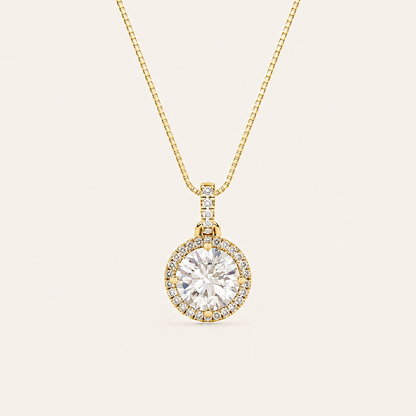 3CT Round Cut Lab Grown Diamond Halo Pendant Necklace
