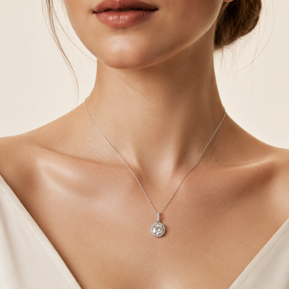 2CT Round Cut Lab Grown Diamond Halo Pendant Necklace