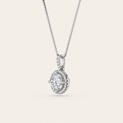 3CT Round Cut Lab Grown Diamond Halo Pendant Necklace