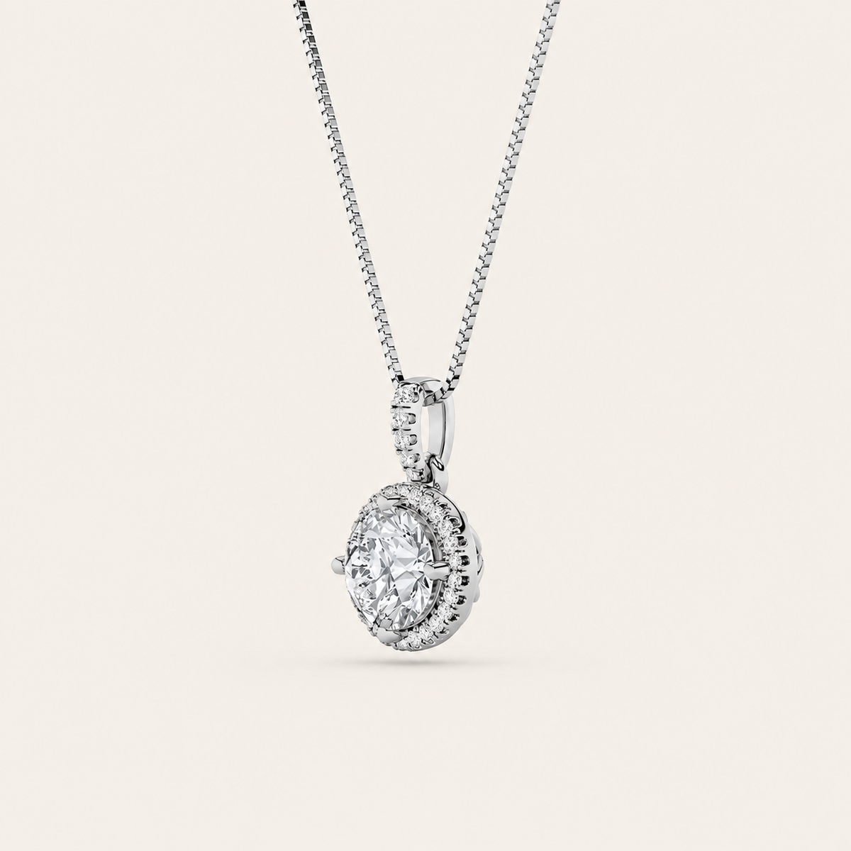 2CT Round Cut Lab Grown Diamond Halo Pendant Necklace