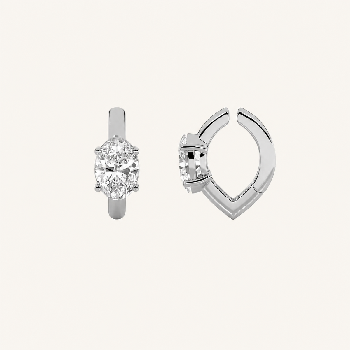 0.50CT Oval Cut Lab Grown Diamond Huggie Cuff Earrings