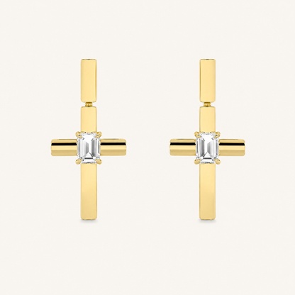0.50CT Emerald Cut Lab Grown Diamond Cross Earrings