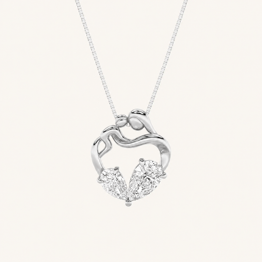 3Ct Pear Cut Lab Grown Diamond Mother & Child Heart Pendant Necklace
