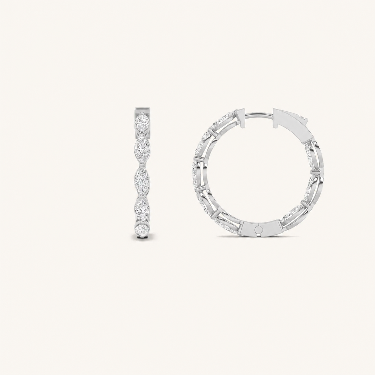 3CT Marquise Cut Lab Grown Diamond Inside Out Hoop Earrings