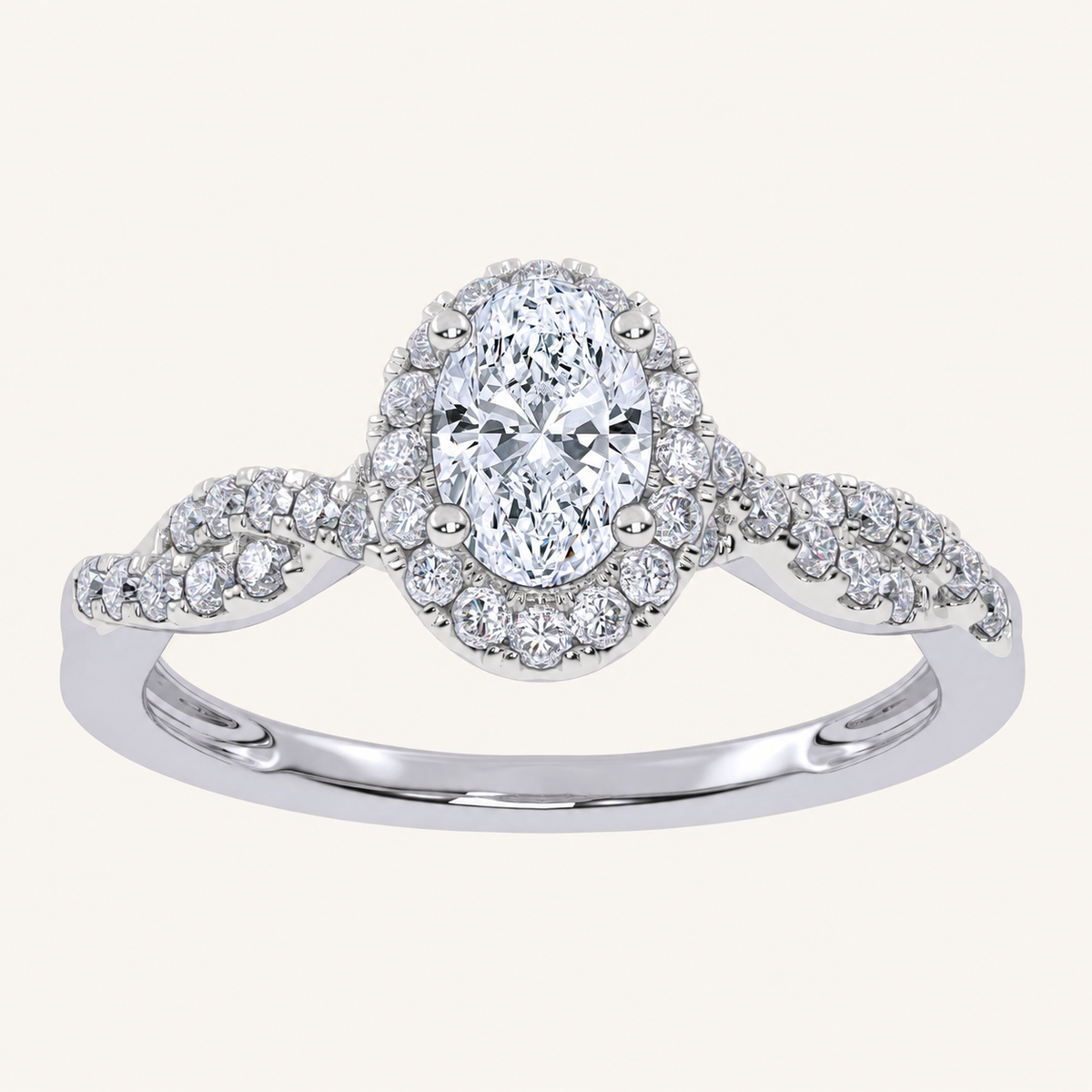 0.52 CT Oval Cut Lab Grown Diamond Halo Side Stone Ring