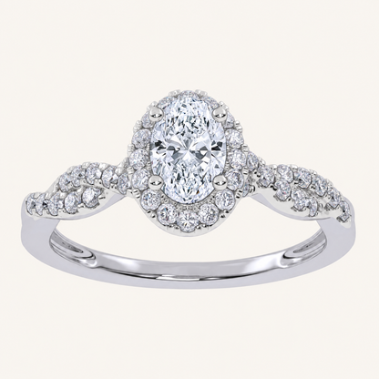 0.52 CT Oval Cut Lab Grown Diamond Halo Side Stone Ring