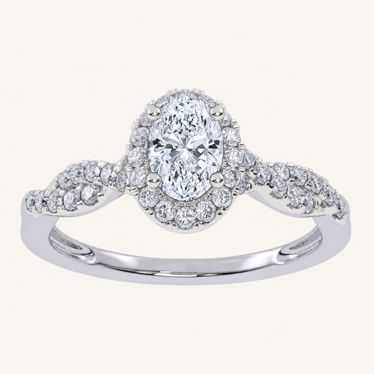 0.52 CT Oval Cut Lab Grown Diamond Halo Side Stone Ring