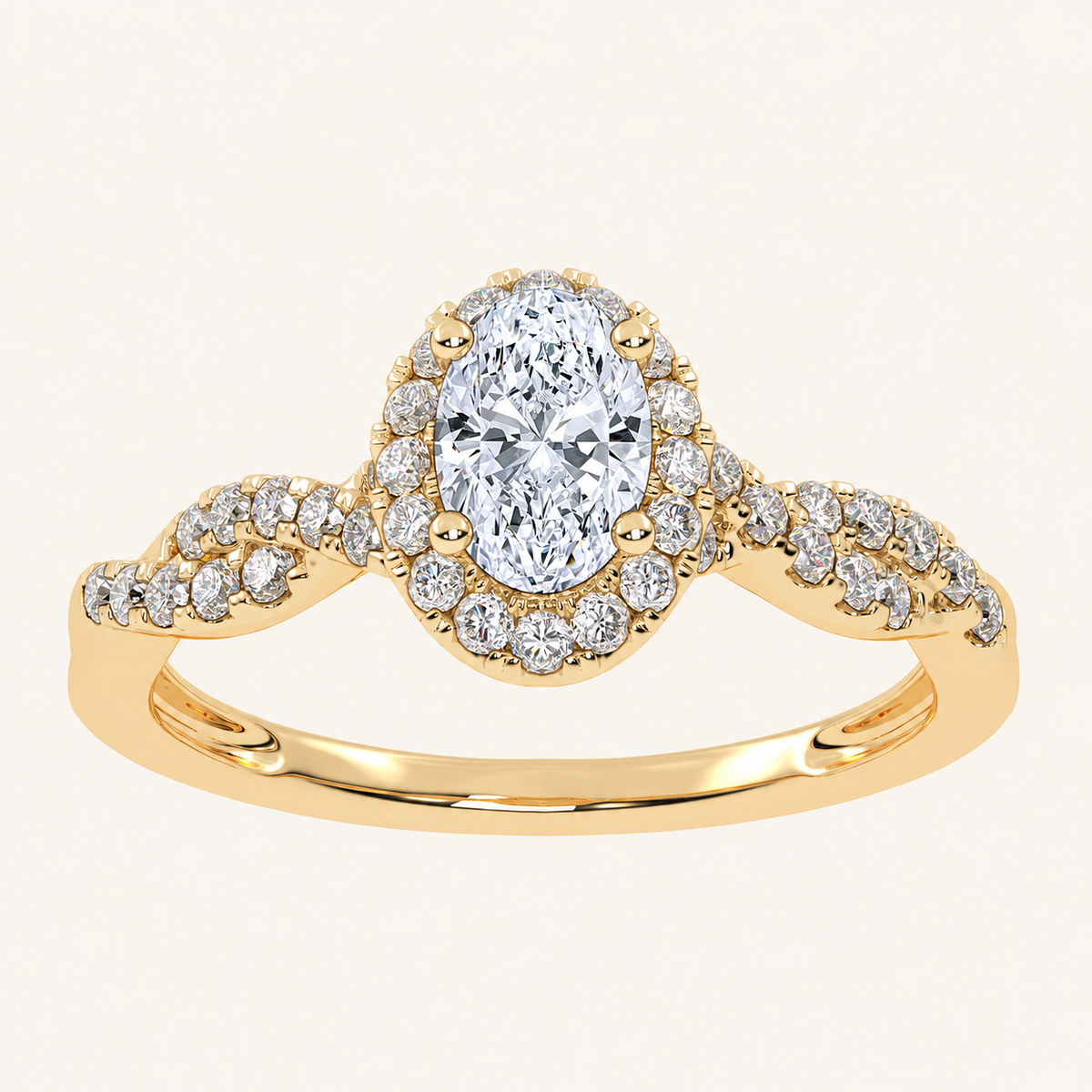 0.52 CT Oval Cut Lab Grown Diamond Halo Side Stone Ring