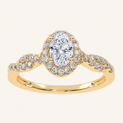 0.52 CT Oval Cut Lab Grown Diamond Halo Side Stone Ring