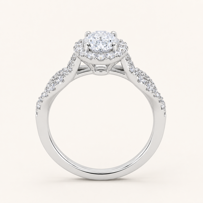 0.52 CT Oval Cut Lab Grown Diamond Halo Side Stone Ring