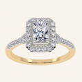 0.50 CT Radiant Lab Grown Diamond Halo Side Stone Ring