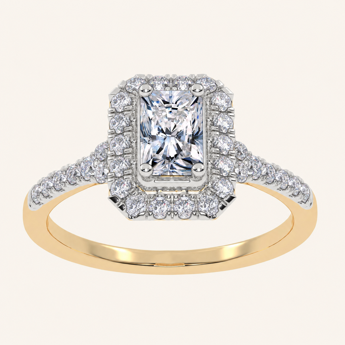 0.50 CT Radiant Lab Grown Diamond Halo Side Stone Ring