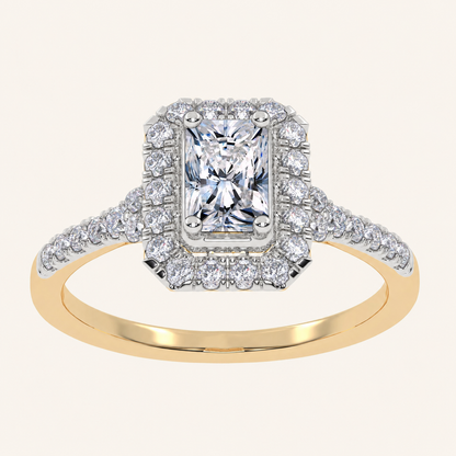 0.50 CT Radiant Lab Grown Diamond Halo Side Stone Ring