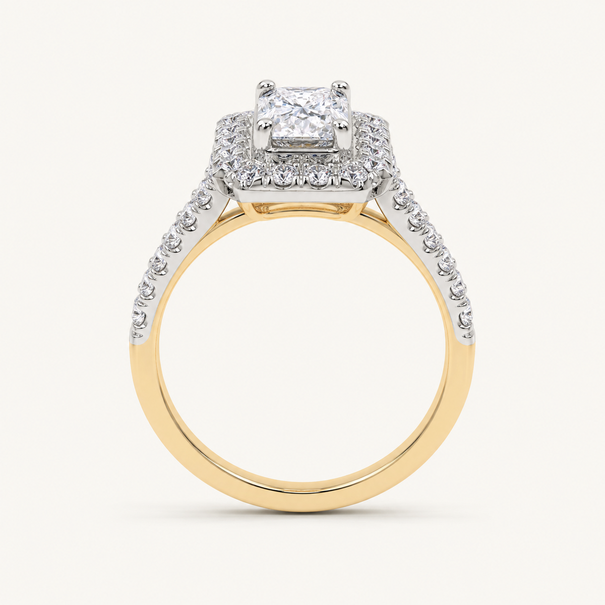 0.50 CT Radiant Lab Grown Diamond Halo Side Stone Ring