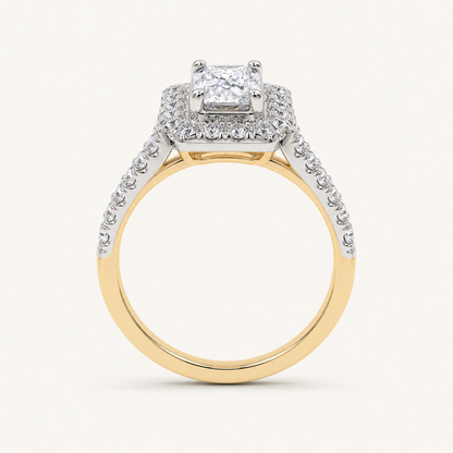 0.50 CT Radiant Lab Grown Diamond Halo Side Stone Ring