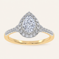 0.50 CT Pear Cut Lab Grown Diamond Halo Side Stone Ring