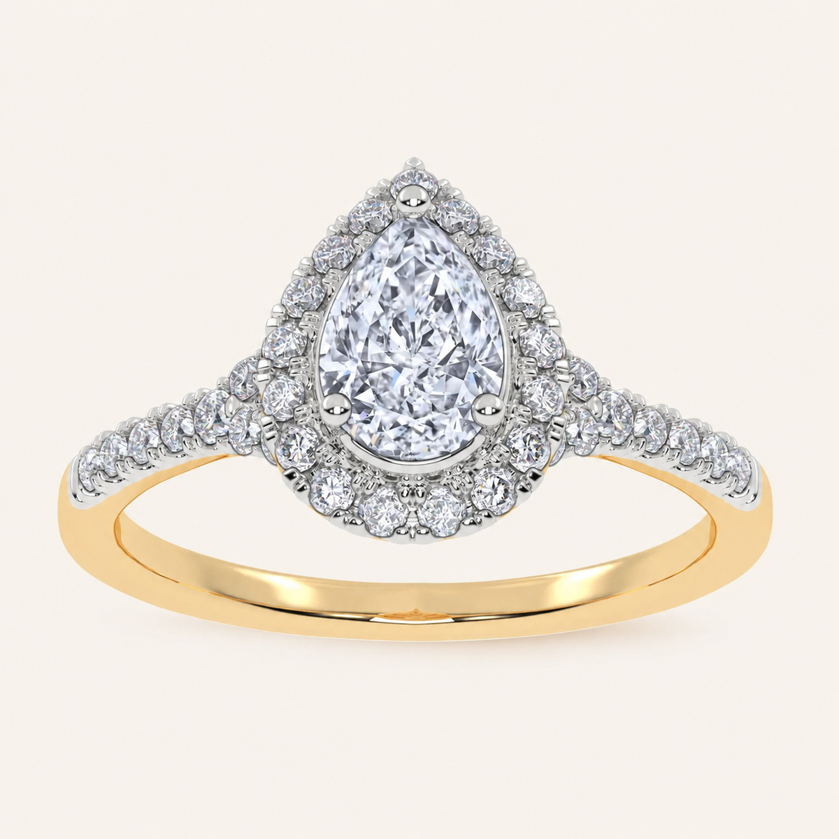 0.50 CT Pear Cut Lab Grown Diamond Halo Side Stone Ring
