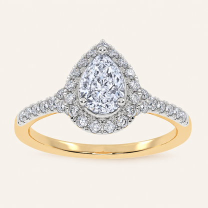 0.50 CT Pear Cut Lab Grown Diamond Halo Side Stone Ring