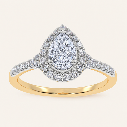 0.50 CT Pear Cut Lab Grown Diamond Halo Side Stone Ring