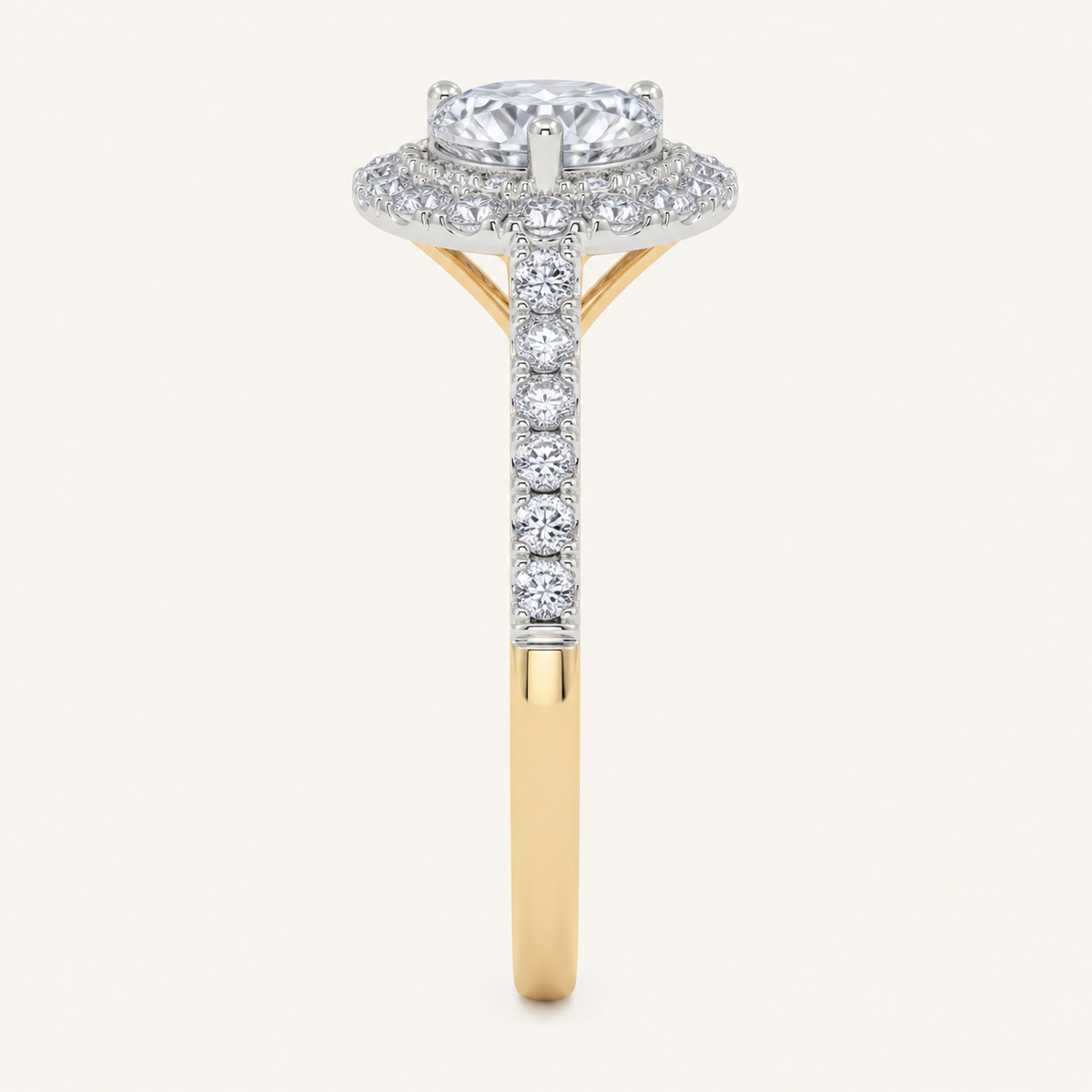 0.50 CT Pear Cut Lab Grown Diamond Halo Side Stone Ring
