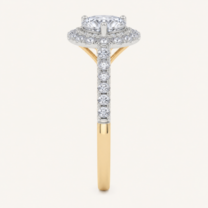 0.50 CT Pear Cut Lab Grown Diamond Halo Side Stone Ring