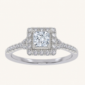 0.50 CT Princess Cut Lab Grown Diamond Halo Side Stone Ring
