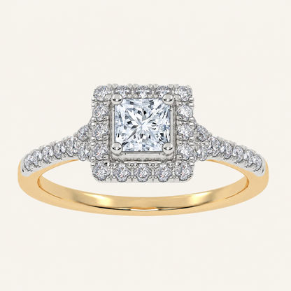 0.50 CT Princess Cut Lab Grown Diamond Halo Side Stone Ring