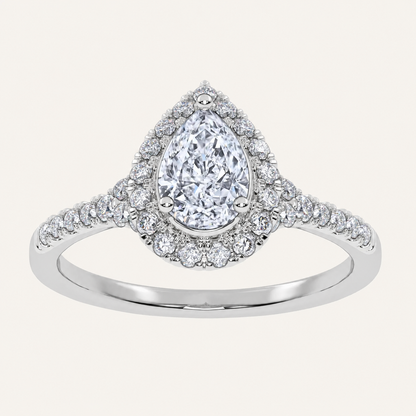 0.50 CT Pear Cut Lab Grown Diamond Promise Halo Side Stone Ring