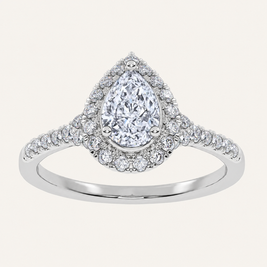 0.50 CT Pear Cut Lab Grown Diamond Promise Halo Side Stone Ring