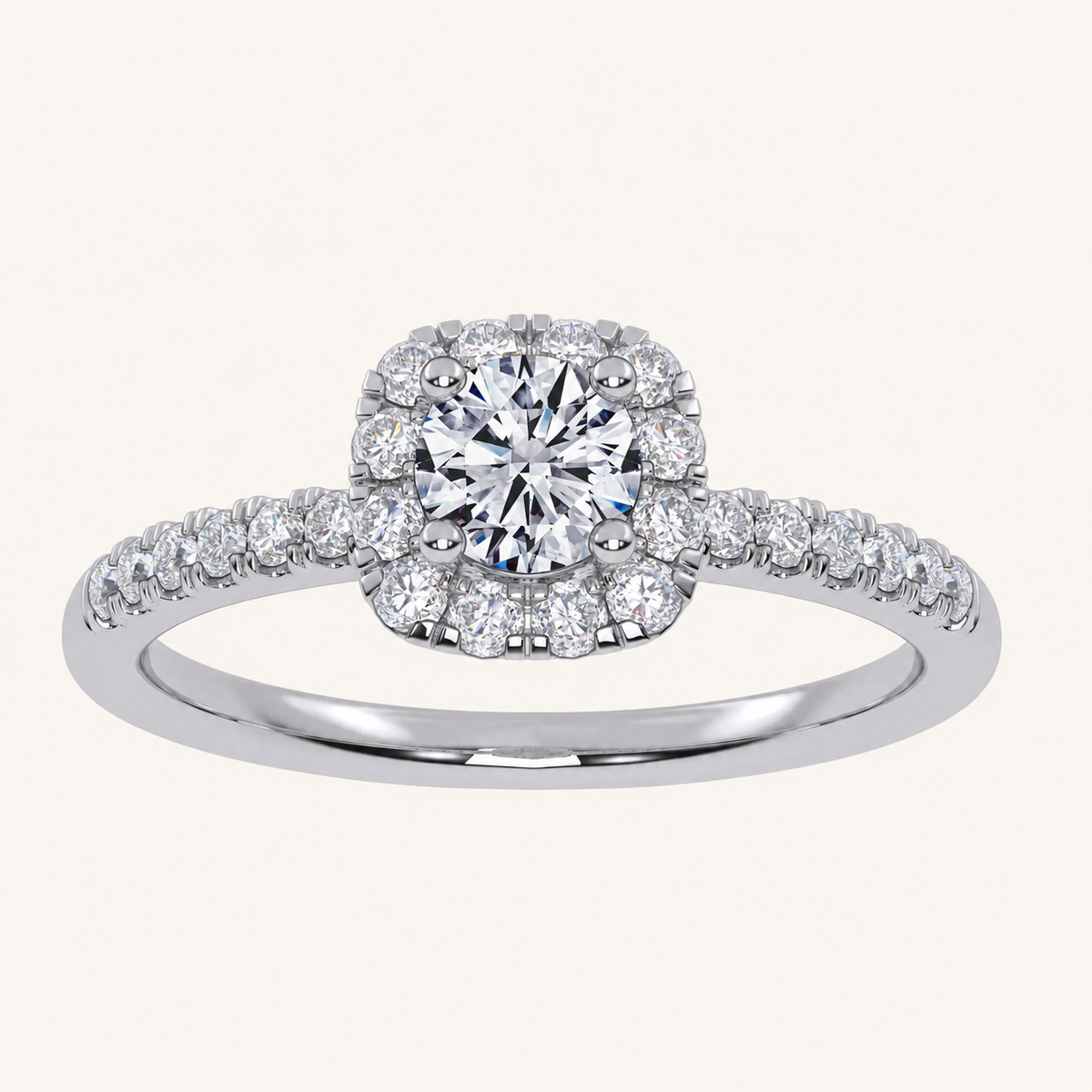 0.50 CT Round Cut Lab Grown Diamond Promise Halo Side Stone Ring