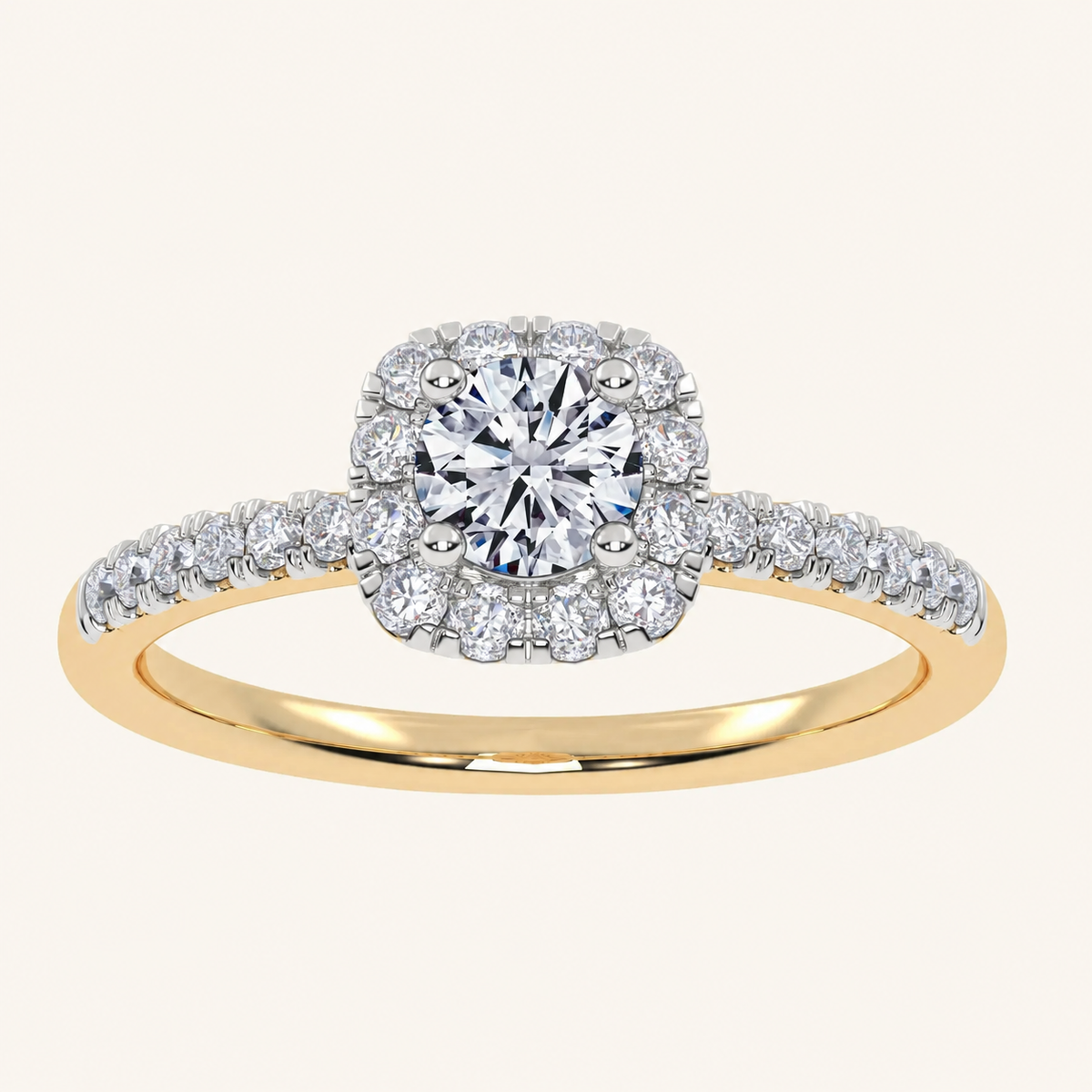 0.50 CT Round Cut Lab Grown Diamond Promise Halo Side Stone Ring