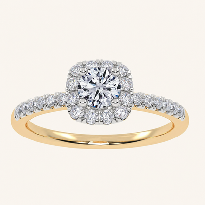 0.50 CT Round Cut Lab Grown Diamond Promise Halo Side Stone Ring