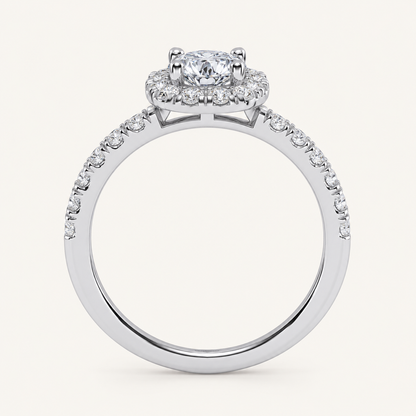 0.50 CT Round Cut Lab Grown Diamond Promise Halo Side Stone Ring