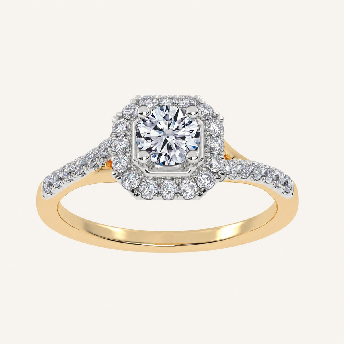 0.50 CT Round Cut Diamond Promise Halo Side Stone Ring