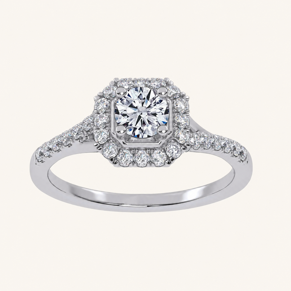0.50 CT Round Cut Diamond Promise Halo Side Stone Ring