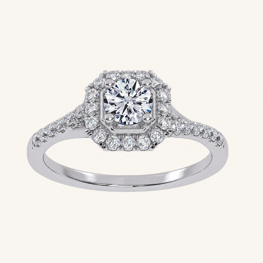 0.50 CT Round Cut Diamond Promise Halo Side Stone Ring