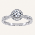 0.50 CT Round Cut Lab Grown Diamond Promise Halo Side Stone Ring