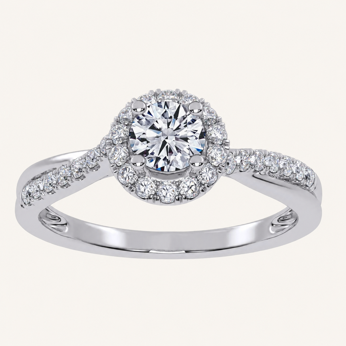 0.50 CT Round Cut Lab Grown Diamond Promise Halo Side Stone Ring