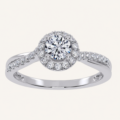 0.50 CT Round Cut Lab Grown Diamond Promise Halo Side Stone Ring
