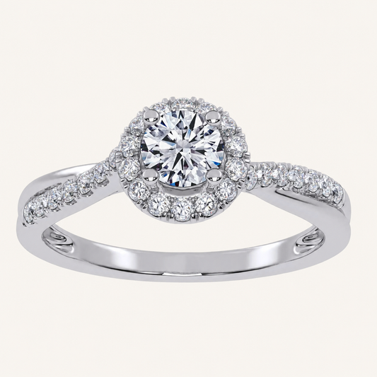 0.50 CT Round Cut Lab Grown Diamond Promise Halo Side Stone Ring