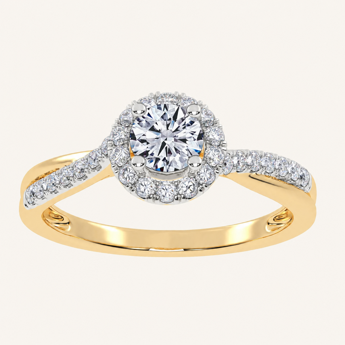 0.50 CT Round Cut Lab Grown Diamond Promise Halo Side Stone Ring