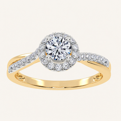 0.50 CT Round Cut Lab Grown Diamond Promise Halo Side Stone Ring