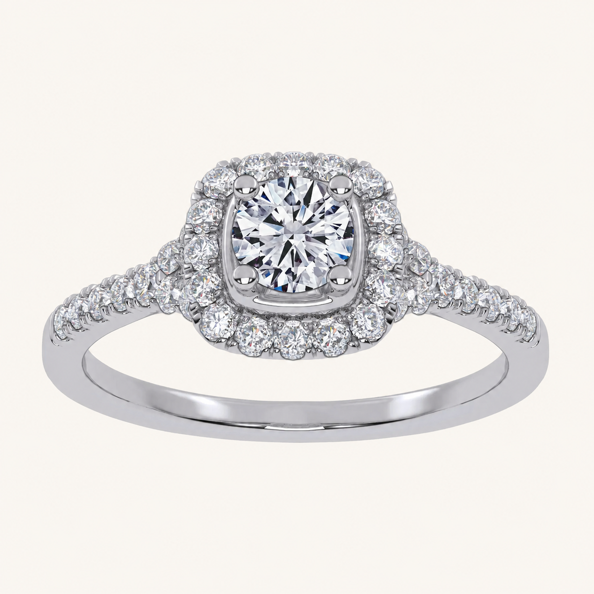 0.50 CT Round Cut Lab Grown Diamond Promise Halo Side Stone Ring