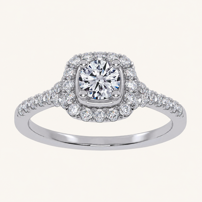 0.50 CT Round Cut Lab Grown Diamond Promise Halo Side Stone Ring