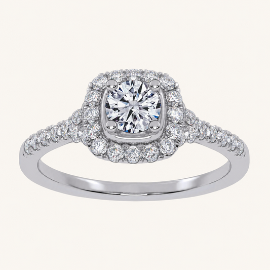 0.50 CT Round Cut Lab Grown Diamond Promise Halo Side Stone Ring