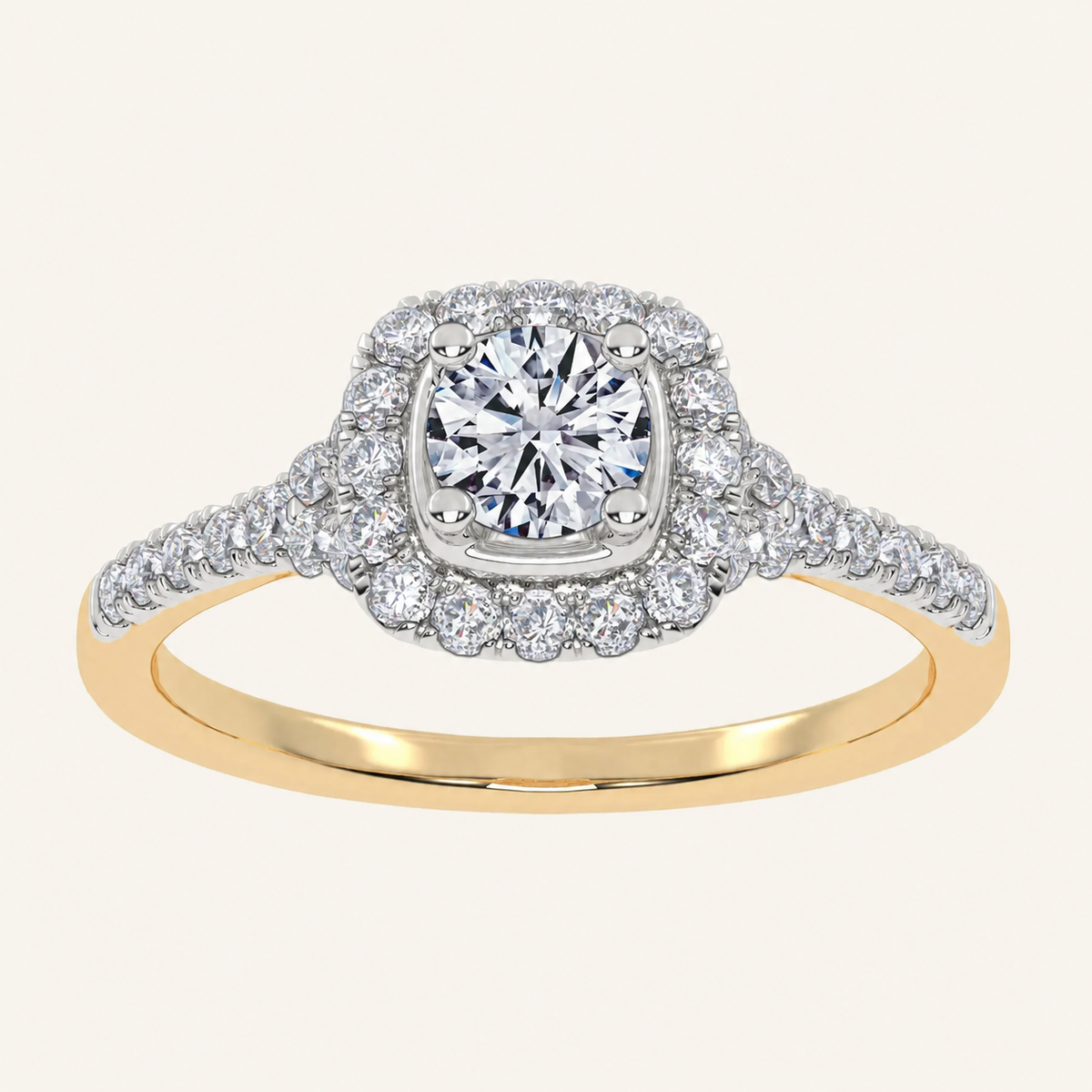 0.50 CT Round Cut Lab Grown Diamond Promise Halo Side Stone Ring
