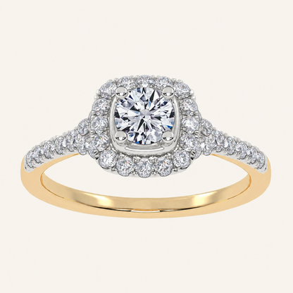 0.50 CT Round Cut Lab Grown Diamond Promise Halo Side Stone Ring